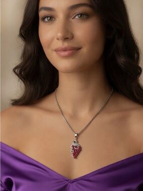 Beautiful Ruby Peacock Diamond Accents Pendant Necklace Stunning Glamour